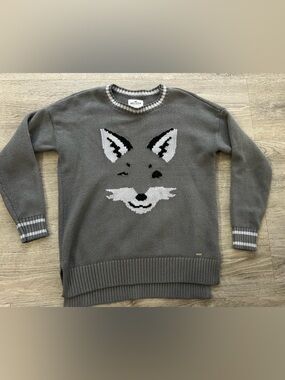 Hollister Gray Fox Face Knit Sweater